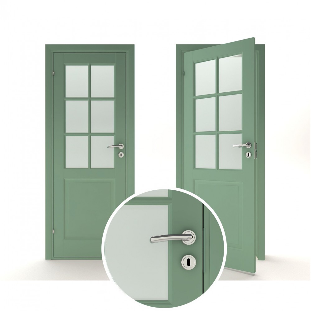 mėtinės žalios spalvos vidaus medinės durys skandinaviško dizaino, modernaus dizaino