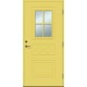 geltonos spalvos durys su spyna, su stiklu