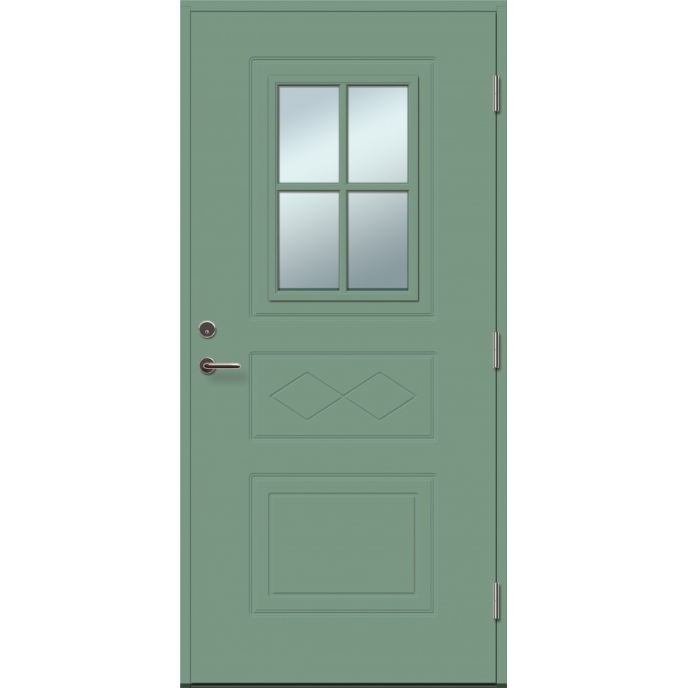 mėtinės žalios spalvos durys, klijuotos pušies