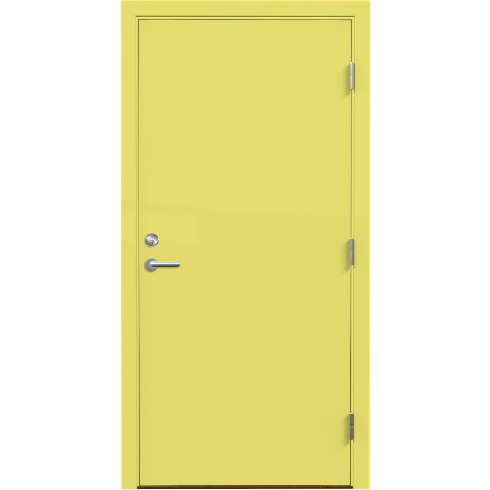 geltonos spalvos metalinė lauko durys VMT-0, Stakta klijuotos pušies