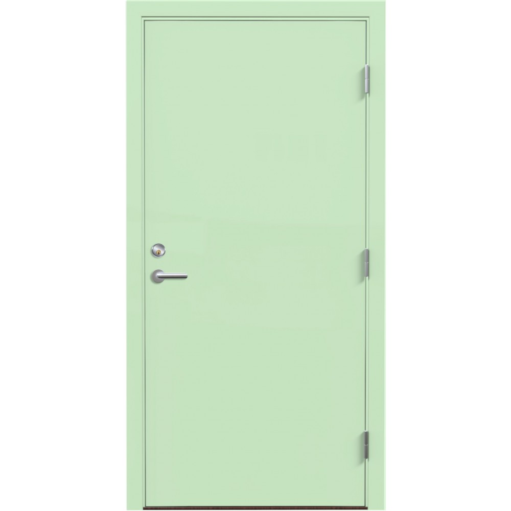 pastelinės žalios spalvos metalinė lauko durys VMT-0, Atsparumas vandeniui 7B klasė