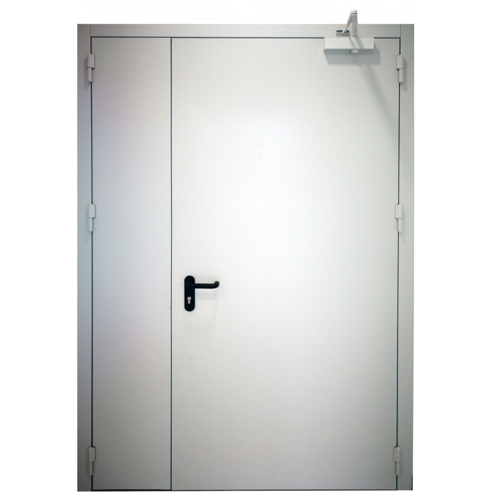 baltos spalvos metalinės dvivėrės vidaus durys PROTECTUS, aukšto tankio akmens vata