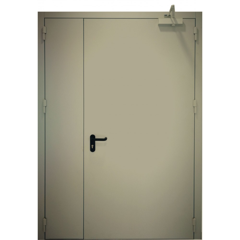alyvuogių žalios spalvos metalinės dvivėrės lauko durys PROTECTUS, garso izoliacijos rodiklis – 40dB