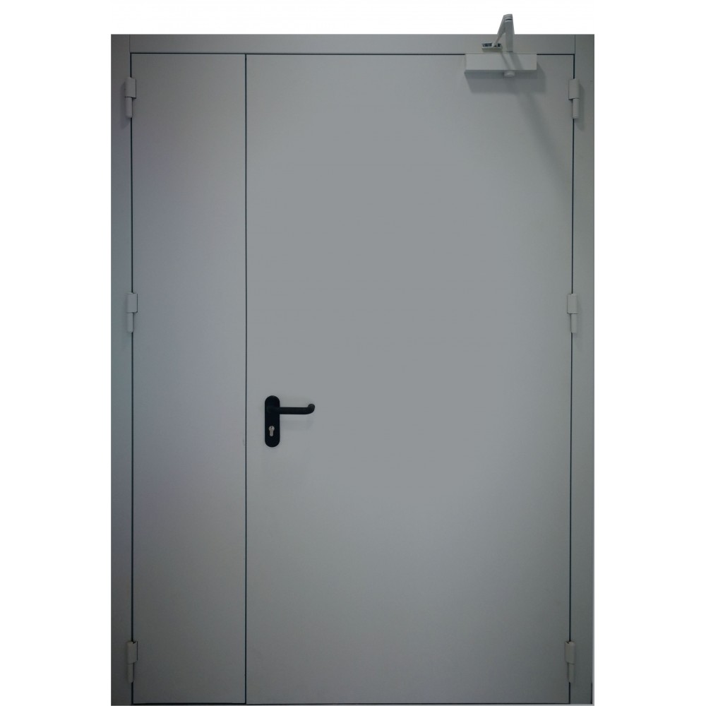 tamsiai pilkos spalvos metalinės dvivėrės vidaus durys PROTECTUS, oro pralaidumo klasė 4