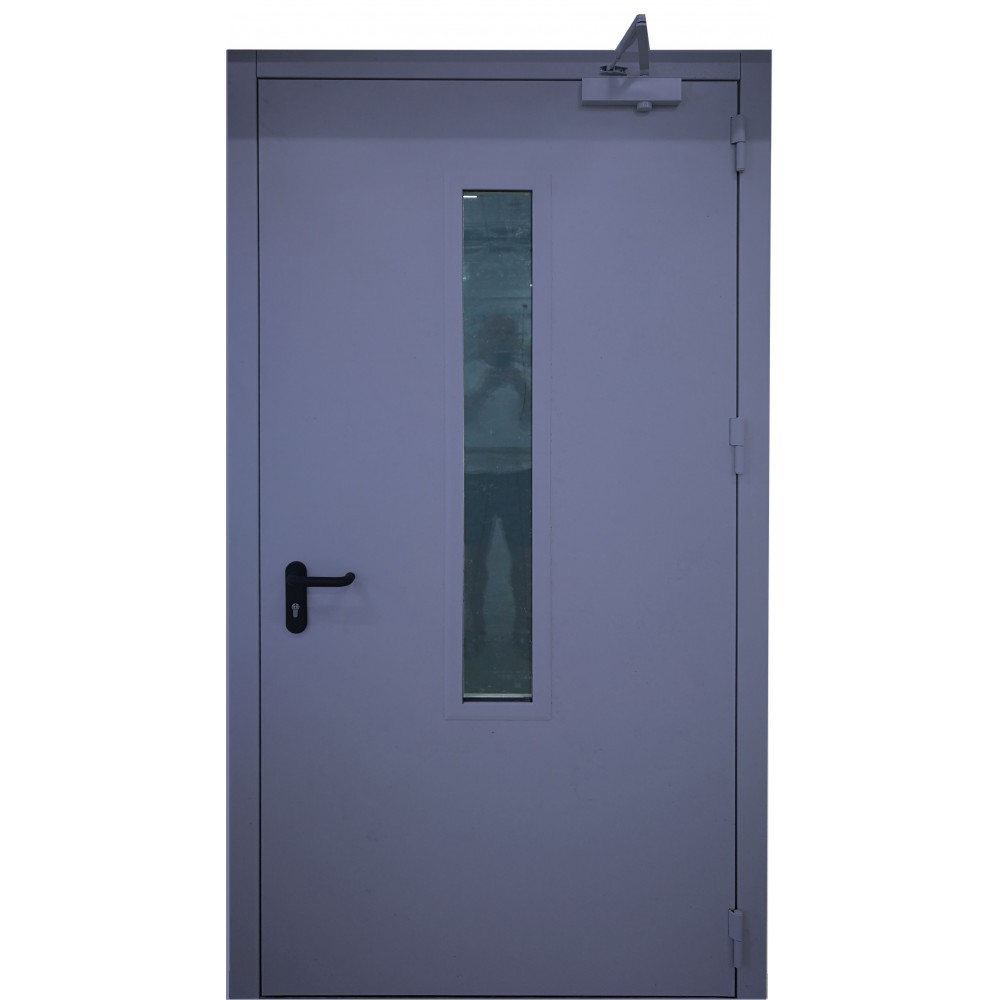 tamsiai mėlynos spalvos metalinės vidaus durys su stiklu PROTECTUS, NESTANDARTINIŲ MATMENŲ METALINES DURIS